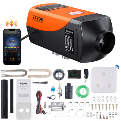 VEVOR Diesel Air Heater 2 kW / Bluetooth App, LCD Display, Orange