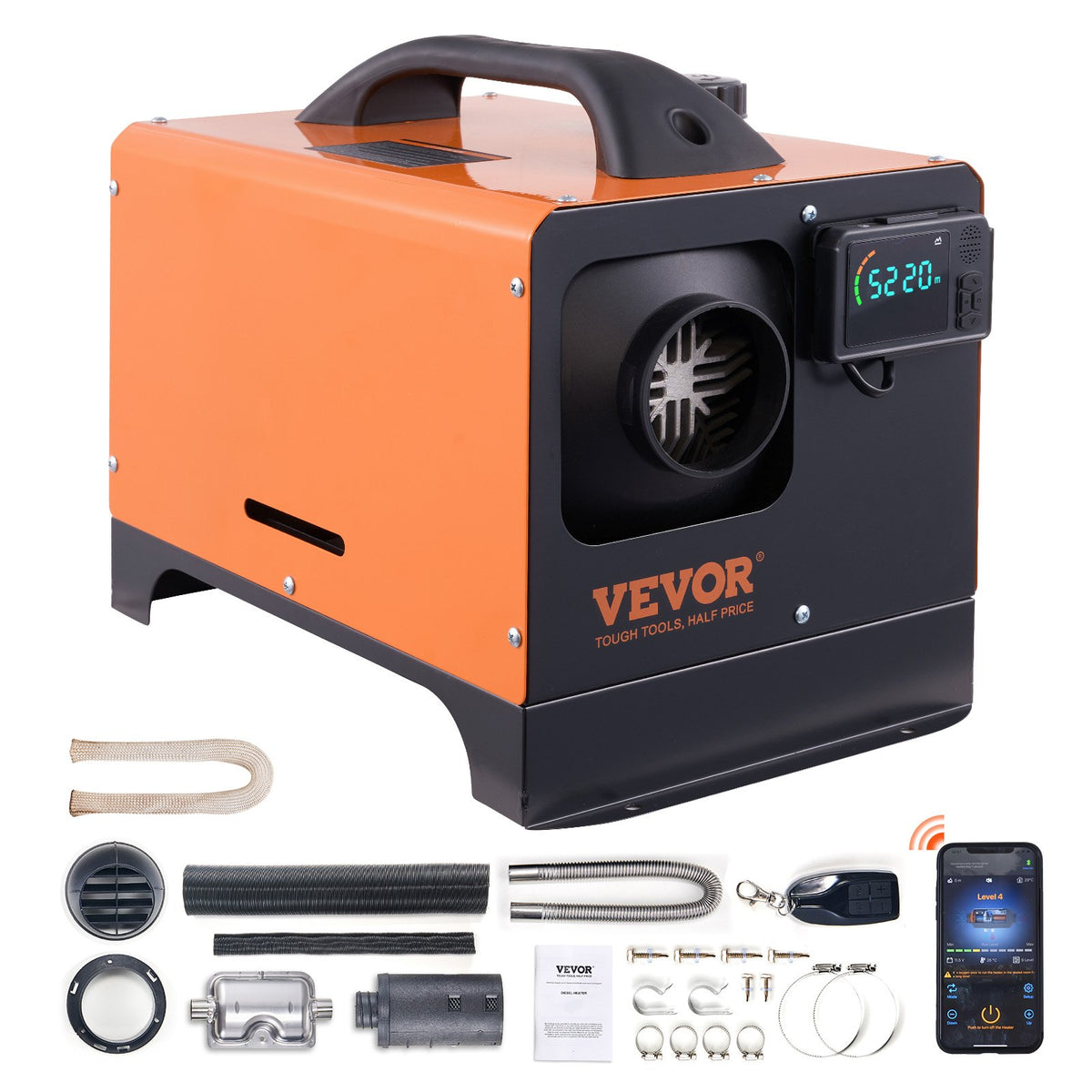 VEVOR Diesel Air Heater 8 kW / Bluetooth App, All-on-one, Automatic Altitude, Orange