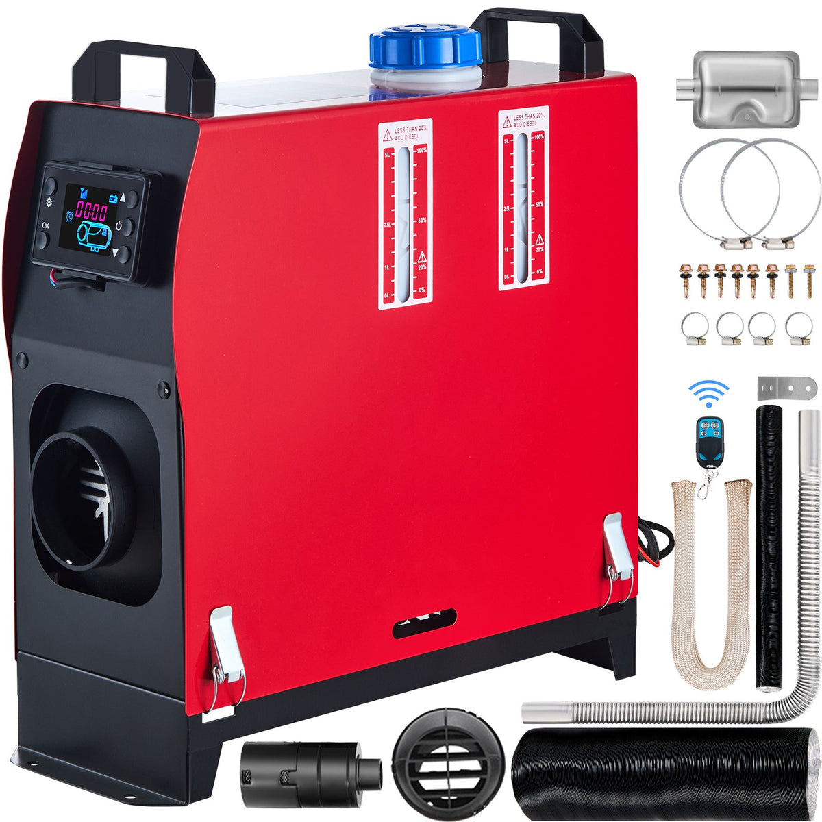 VEVOR Diesel Air Heater 5 kW / All in One with Silencer, LCD Switch, Red