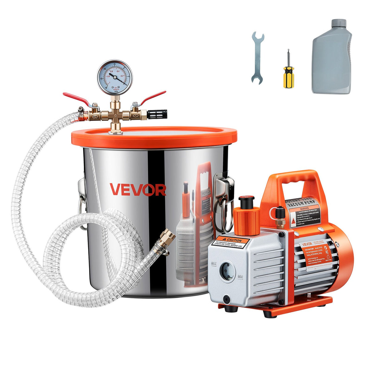 VEVOR 3 Gallon Vacuum Chamber with Pump, 3.5 CFM Single Stag Single Stage/3.5 CFM / 3 Gallons