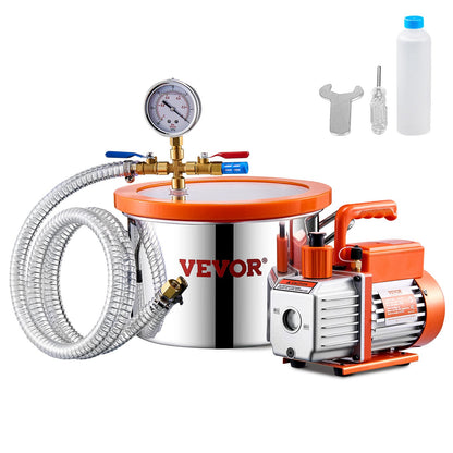 VEVOR Vacuum Chamber and Pump Kit, 1.5-5 Gallon Stainless St 1.5 Gallons