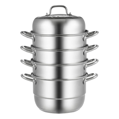 VEVOR 28 cm Stackable Stainless Steel Steamer Pot Set with Glass Lid - view 1