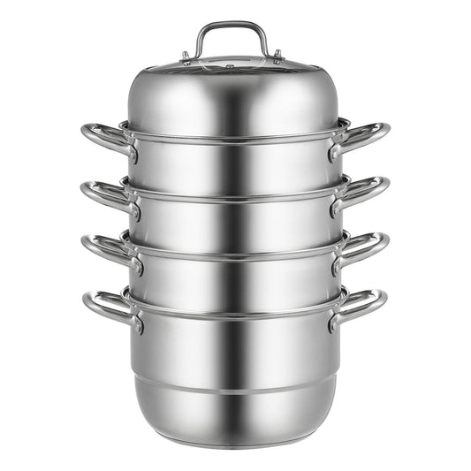 VEVOR 28 cm Stackable Stainless Steel Steamer Pot Set with Glass Lid - view 1