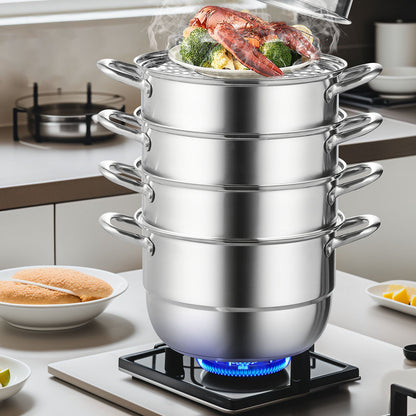 VEVOR 28 cm Stackable Stainless Steel Steamer Pot Set with Glass Lid - view 3