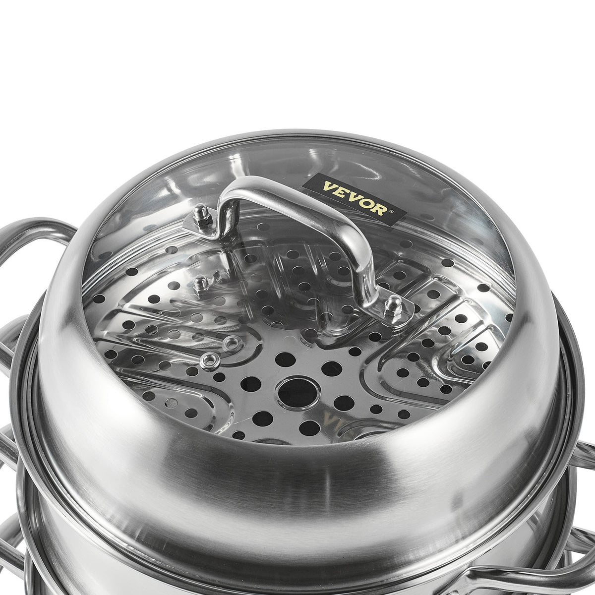 VEVOR 28 cm Stackable Stainless Steel Steamer Pot Set with Glass Lid - view 5