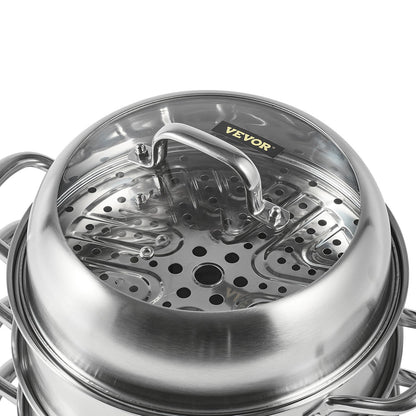 VEVOR 28 cm Stackable Stainless Steel Steamer Pot Set with Glass Lid - view 5