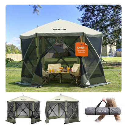 VEVOR Pop Up Gazebo Tent, Pop-Up Screen Canopy Sun Shelter w Green / 10 x 10 ft