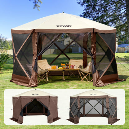 VEVOR Pop Up Gazebo Tent, Pop-Up Screen Canopy Sun Shelter w Brown / 12.5 x 12.5 ft