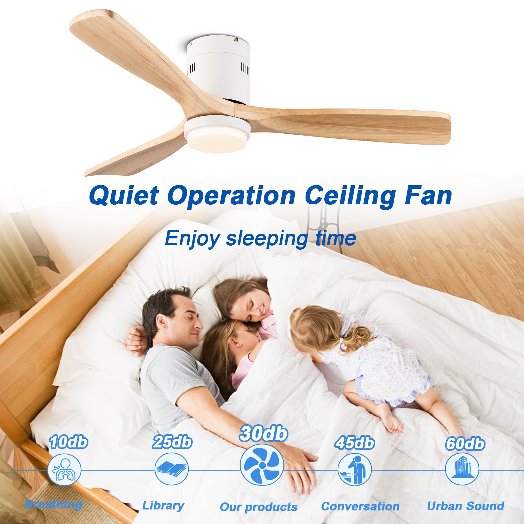 52 inch Low Profile Ceiling fan with Light and Remote Control, Flush Mount, Reversible, 3CCT, Dimmable, Noiseless, Ceiling Fan for Bedroom, Indoor/Outdoor Use image 6