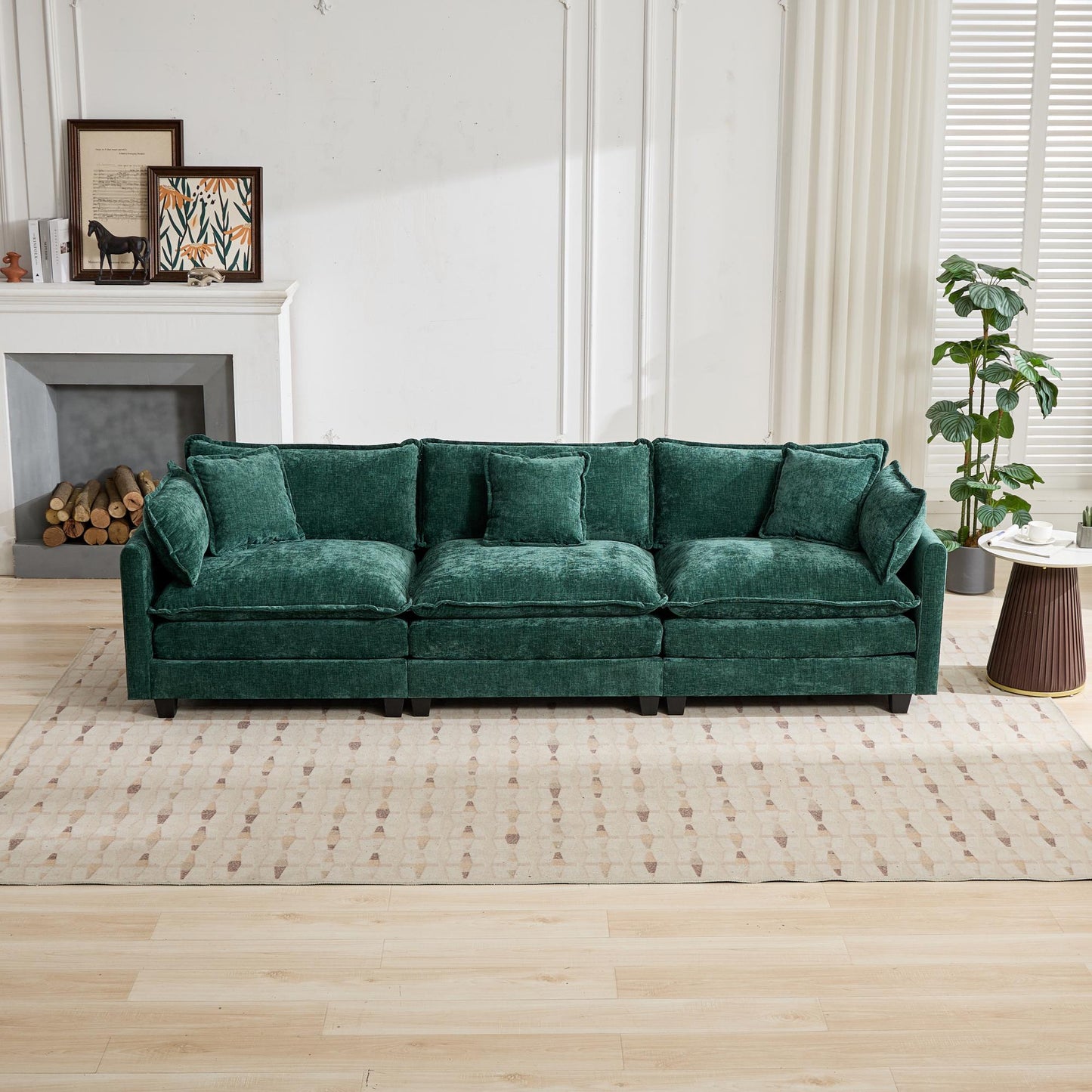 Cloud Sofa 3 Seats (Ottoman is not included), Modern Sectional Couch, for Living Room Bedroom and Apartment, Comfy Double Layer Upholstered Seat Cushion, Breathable Chenille Fabric,Green,SW5013GN image 3