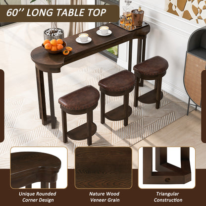 4 Piece Bar Table Set with3 PU Upholstered Bar Stools, Breakfast Table with 3 Padded Stools Solid Wood Counter Height Dining Table Set for Living Room, Dining Room. Espresso image 5