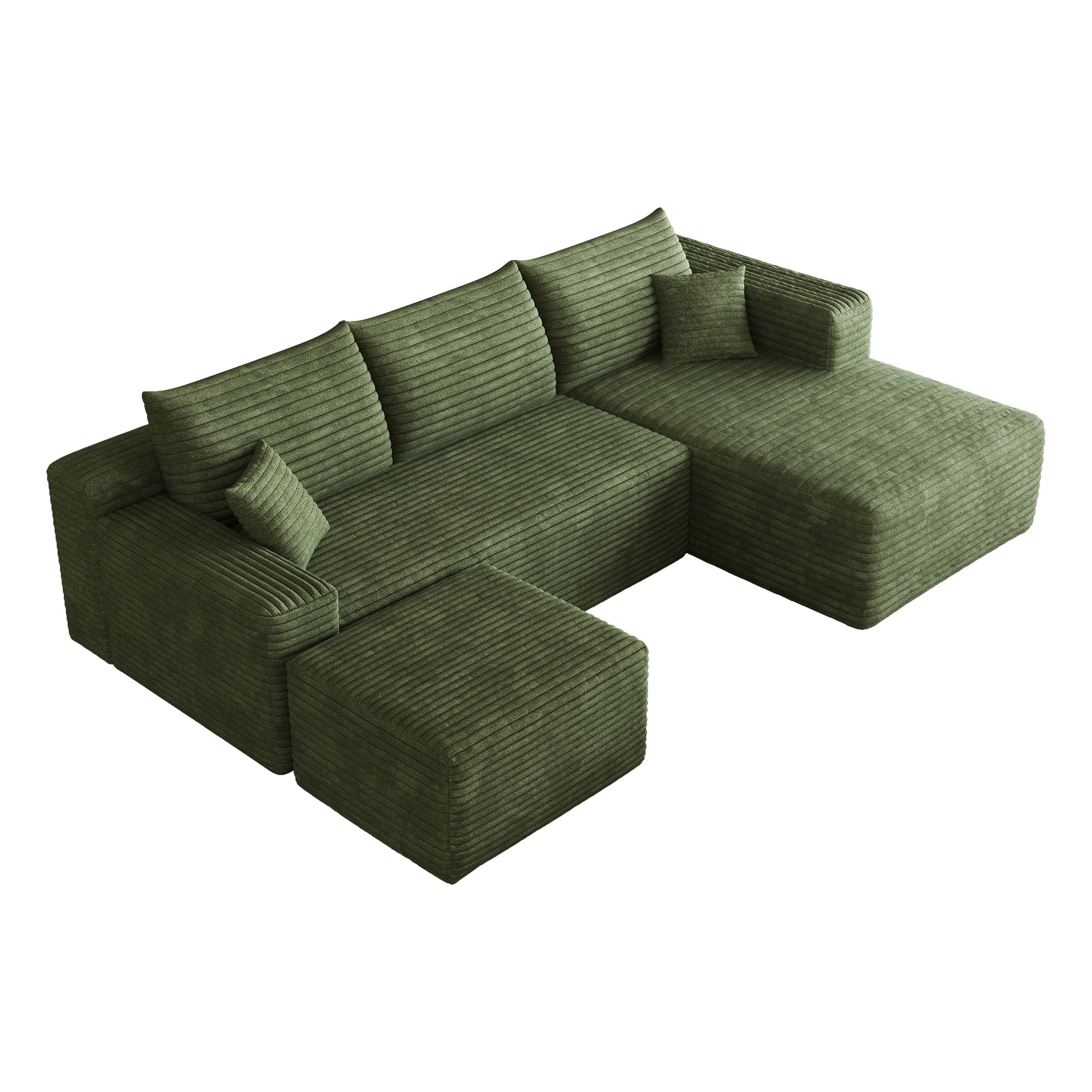 95" Cloud Sectional Sofa with 1 Ottoman,Modern Minimalist Upholstered Couches, Comfort U Shaped Sofa for Living Room,Deep Seat Corner Couch,No Assembly Required,Green((Plush Corduroy Fabric) image 10