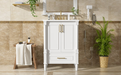 24" Modern Bathroom Vanity with Ornate Motif Design & Soft-Close Hinges, Bathroom Cabinet with Drawer and Back Open Structure, Ornately Carved French Cylinder Legs image 9
