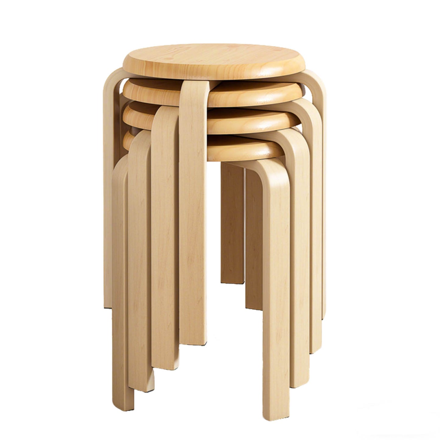 Stackable Bentwood Stool Set of 4, 18" Round Stacking Backless Nesting Stools, Anti-Slip Felt Pad,School Chairs, Suitable for classrooms, Dining Rooms, Kitchens, Natural image 1