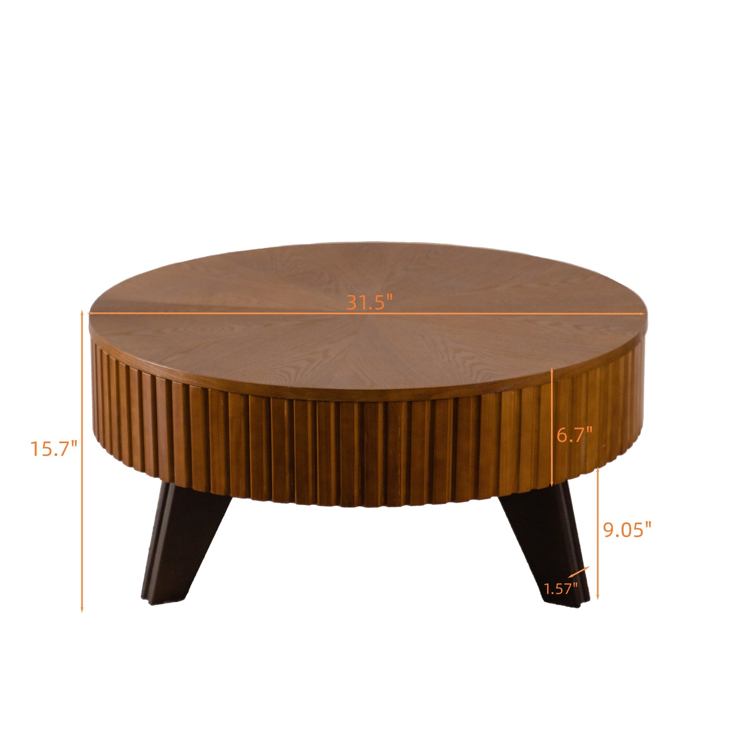 31.5" Retro Round Coffee Table with Storage Space, Suitable for Living Room and Office, Natural image 9
