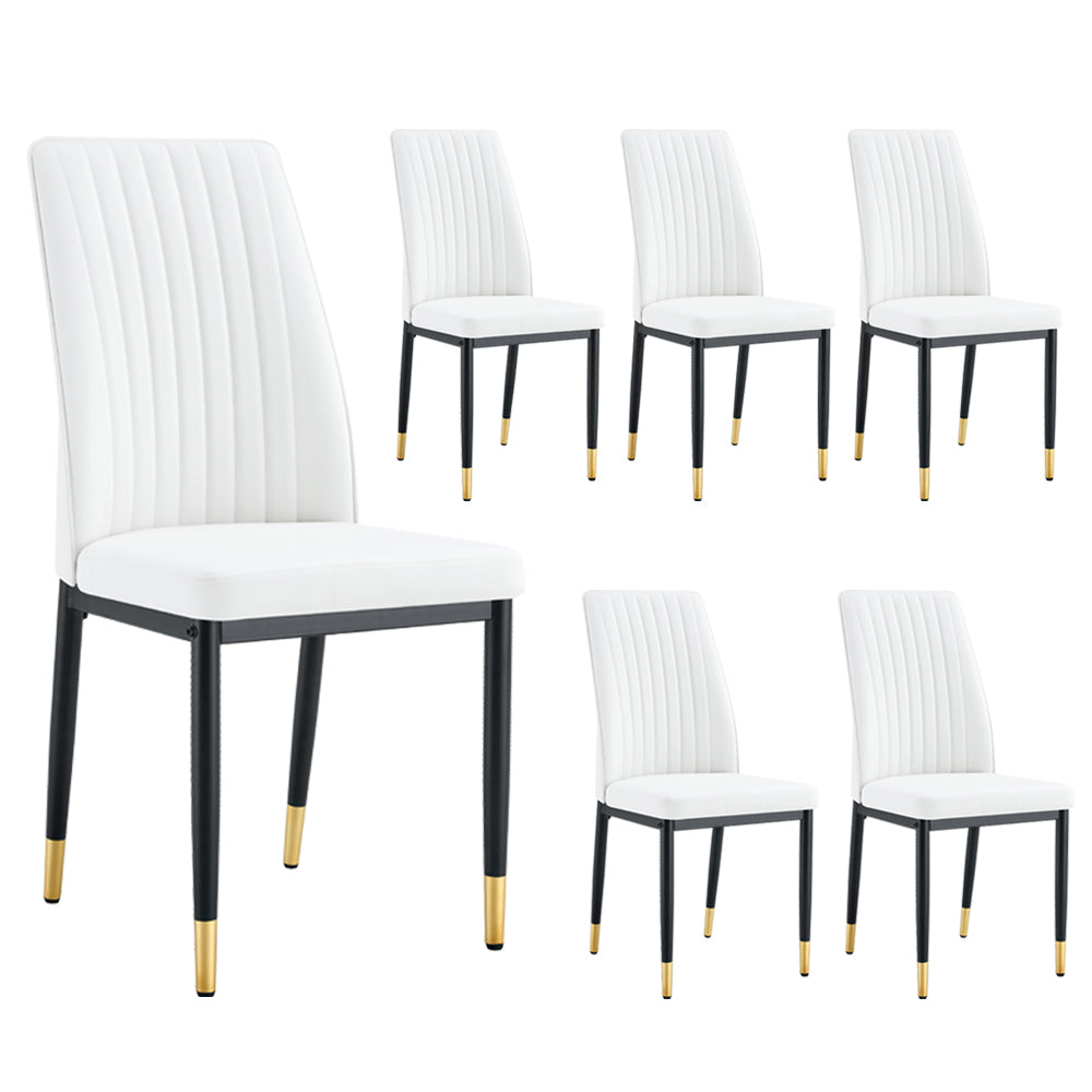 Modern Dining Chairs Set of 6, White PU Leather Upholstered Chairs with High Back and Chrome Metal Legs, Contemporary Kitchen Chairs for Dining Room or Breakfast Area White,set of 6) image 9