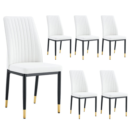 Modern Dining Chairs Set of 6, White PU Leather Upholstered Chairs with High Back and Chrome Metal Legs, Contemporary Kitchen Chairs for Dining Room or Breakfast Area White,set of 6) image 9