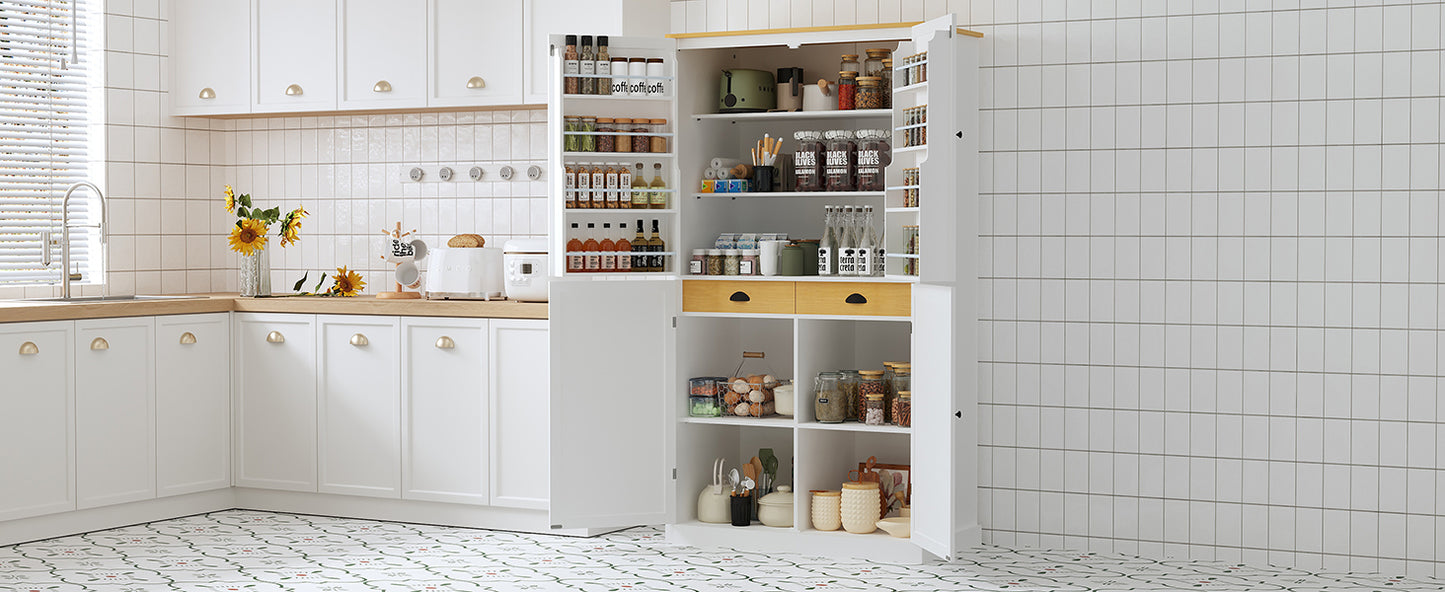 [Assembly Video Provided]TOPMAX 40.2x20x71.3inch High Freestanding Kitchen Pantry Large Cupboard Storage Cabinet with 2 Drawers, 2 Adjustable Shelves, 8 Door Shelves for Kitchen, Dining Room,White image 3