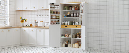 [Assembly Video Provided]TOPMAX 40.2x20x71.3inch High Freestanding Kitchen Pantry Large Cupboard Storage Cabinet with 2 Drawers, 2 Adjustable Shelves, 8 Door Shelves for Kitchen, Dining Room,White image 3