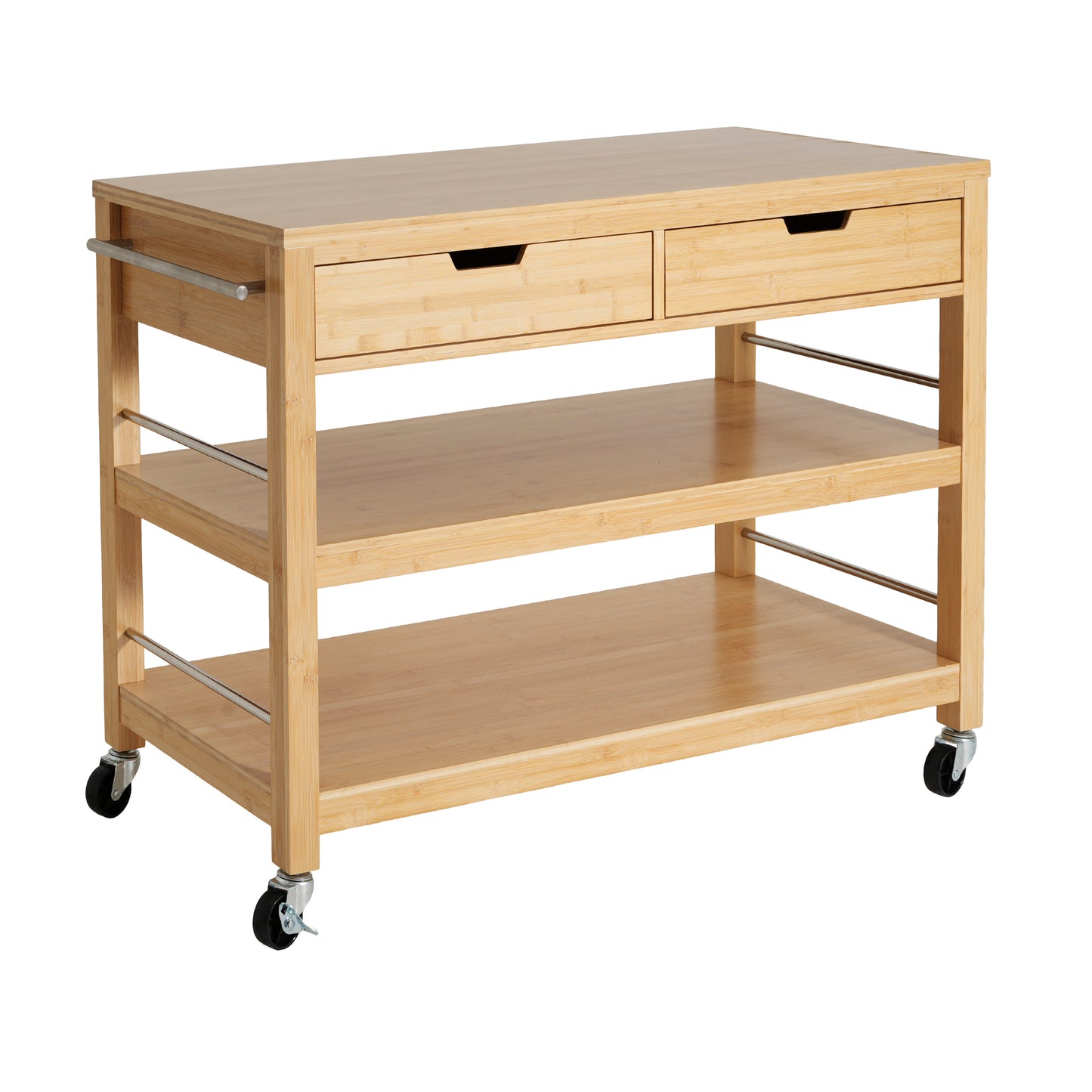 Indoor Multifunctional Natural Bamboo Bar Cart with Locking Wheels, Drawers, and Open Shelves - Ideal for Kitchen, Dining, and Entertaining image 7