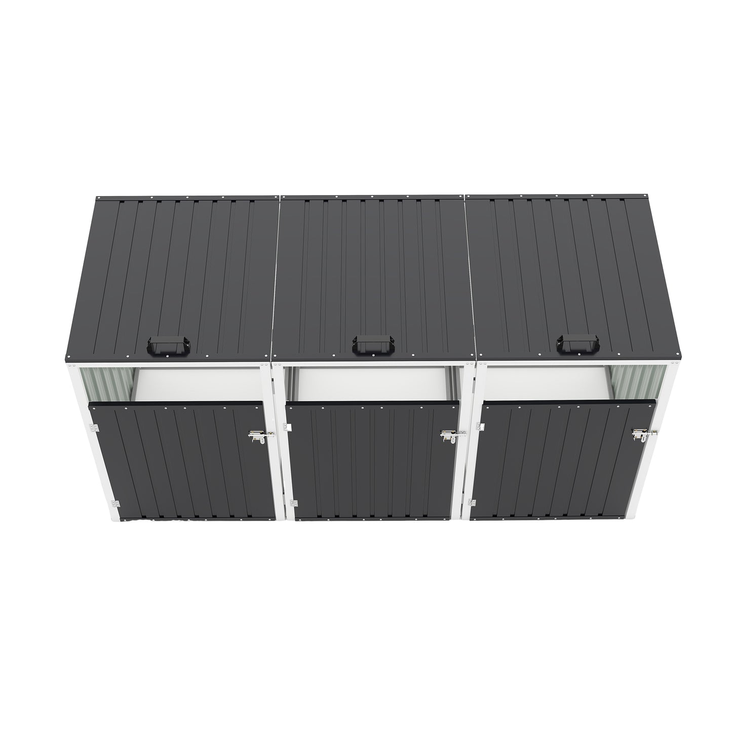Garbage Bin Shed Stores 3 Trash Cans with Pneumatic Support Rod, with Lockable Doors & Waterproof Lid Chain, for Patio,Garden,Backyard,Grey image 11