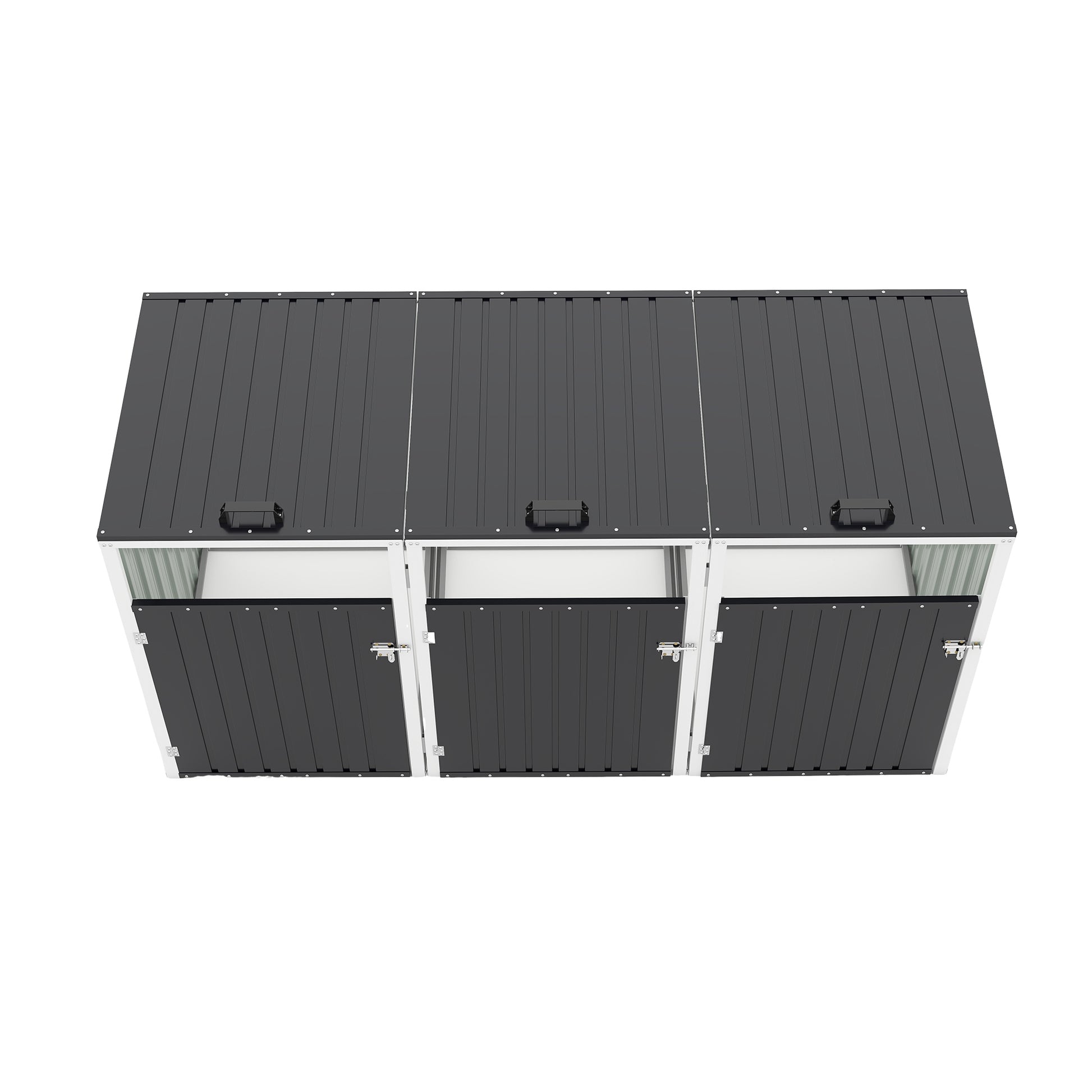Garbage Bin Shed Stores 3 Trash Cans with Pneumatic Support Rod, with Lockable Doors & Waterproof Lid Chain, for Patio,Garden,Backyard,Grey image 11