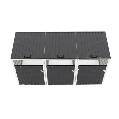 Garbage Bin Shed Stores 3 Trash Cans with Pneumatic Support Rod, with Lockable Doors & Waterproof Lid Chain, for Patio,Garden,Backyard,Grey image 11