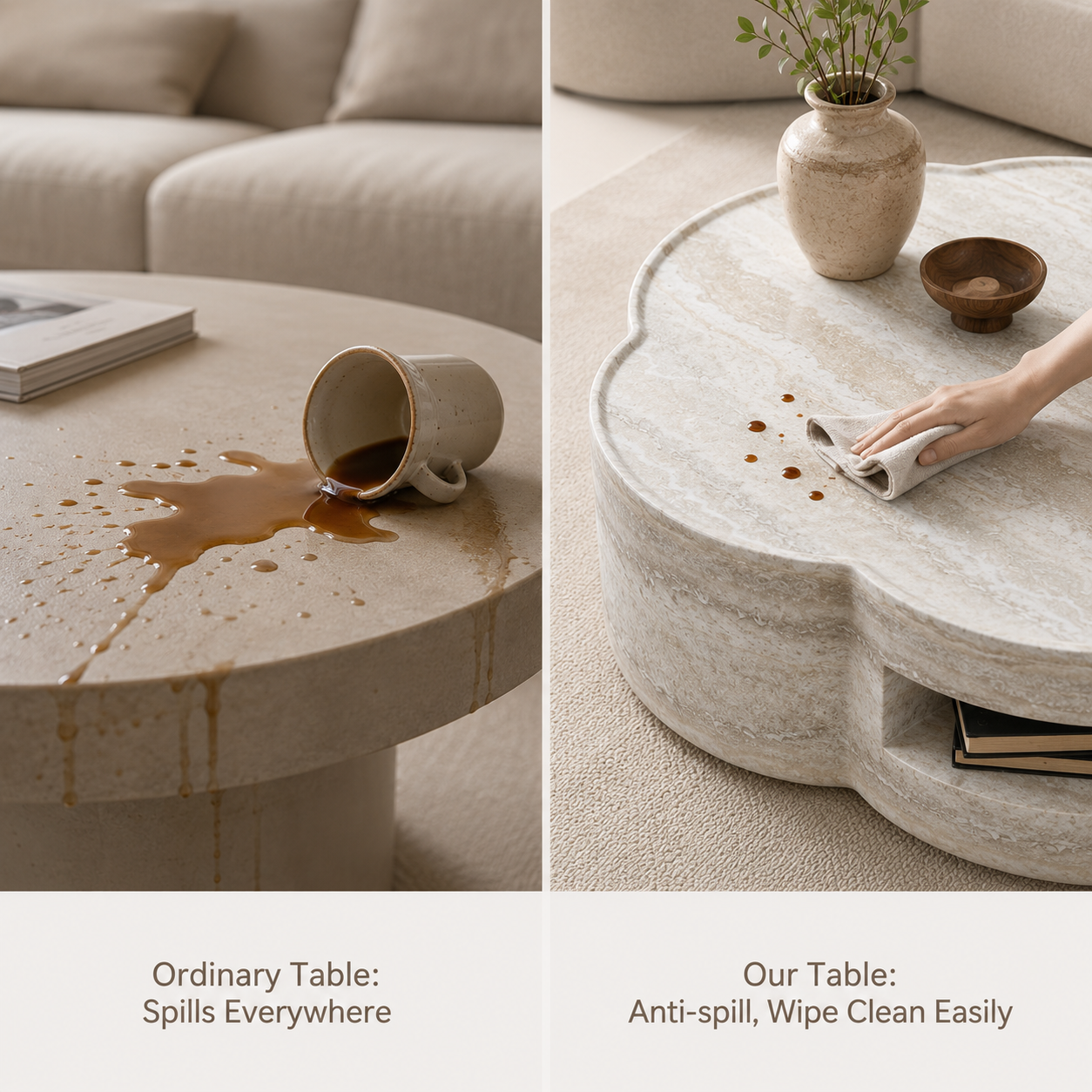 31.5" Clover Round Faux Marble Coffee Table – No Assembly Required, Anti-Slip Raised Edge, Open Storage Shelf, Scratch & Stain Resistant, Modern Minimalist Living Room Table image 7