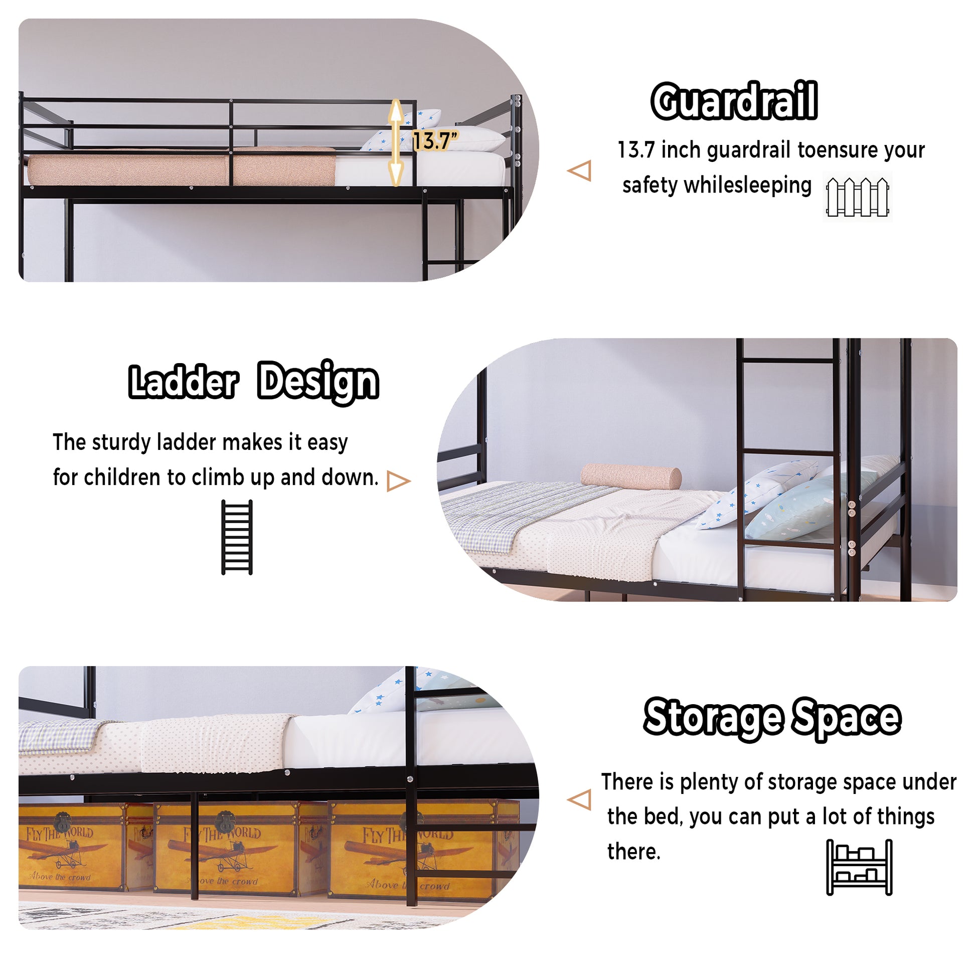 Bunk Bed Twin Over Twin for Kids/Teens/Adults Duty 2 Decker Bed with Flat Ladder, Metal Space Saver Bed with Stairs, Black image 5