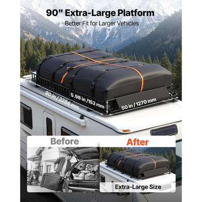 Roof Rack Cargo Basket, 90 x 50 x 6 in, Heavy Duty Roof Top Carrier Basket with Waterproof Rooftop Bag, Ratchet Straps, 250 lbs Capacity, All-Weather Car Top Luggage Holder, for SUV Truck Car image 2