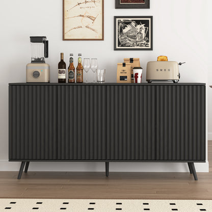 Sideboard Buffet Cabinet with Storage, Long Sideboard Storage Cabinet with 4 Doors, Wood Credenza Console Coffee Bar Cabinets with Adjustable Shelves for Living Room Kitchen Dining Room Black image 1