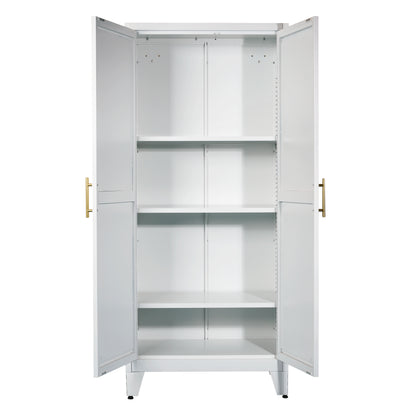 71'' 2 Shapely Doors Cabinet, Metal Storage Cabinet with Doors and Adjustable Shelves, for Bedroom, Living Room, Kitchen(White) image 3