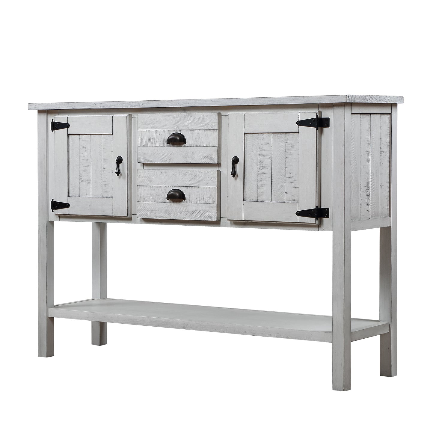 46'' Solid Wood Sideboard Console Table with 2 Drawers and Cabinets and Bottom Shelf, Retro Style Storage Dining Buffet Server Cabinet for Living Room Kitchen Dining Room (Antique White image 5