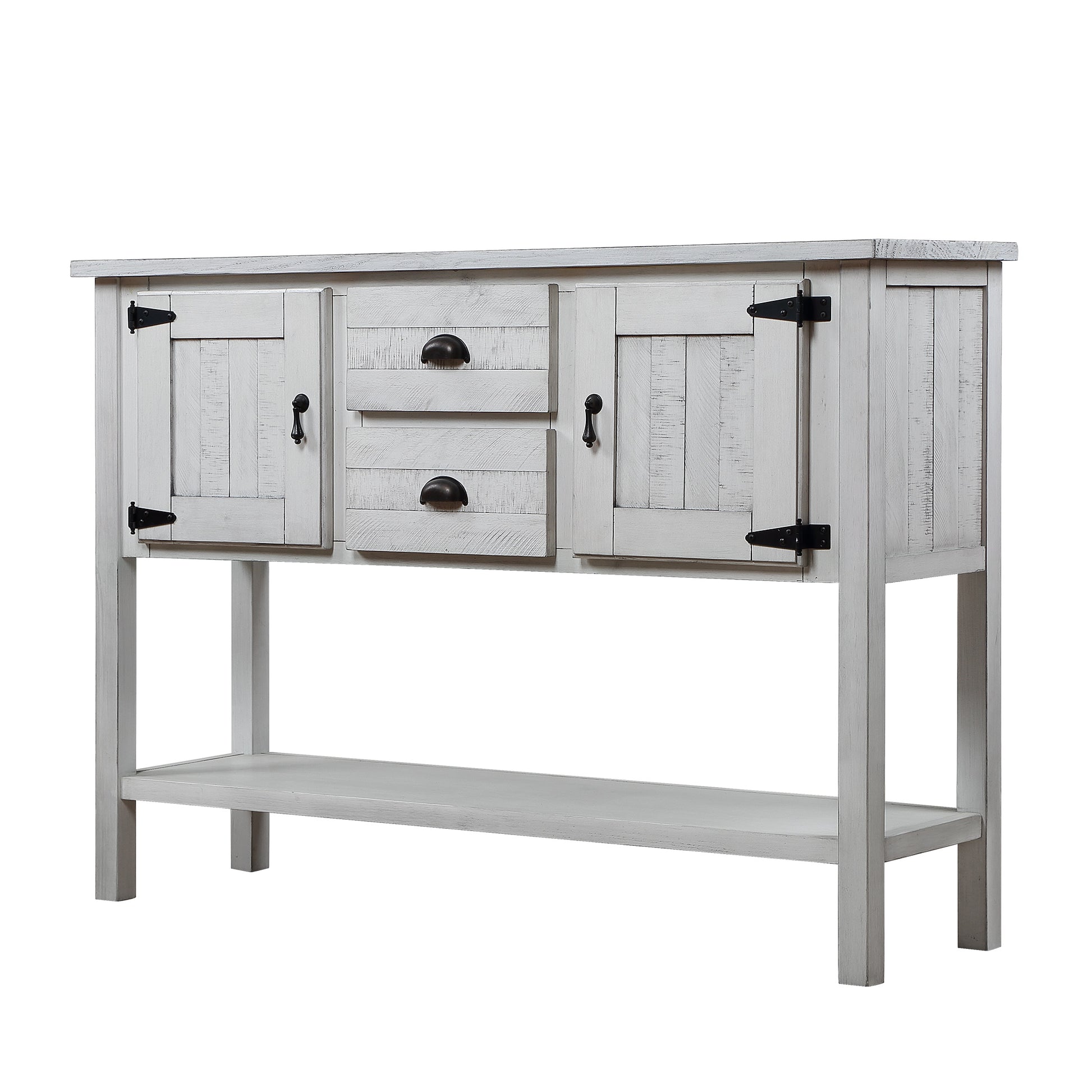 46'' Solid Wood Sideboard Console Table with 2 Drawers and Cabinets and Bottom Shelf, Retro Style Storage Dining Buffet Server Cabinet for Living Room Kitchen Dining Room (Antique White image 5