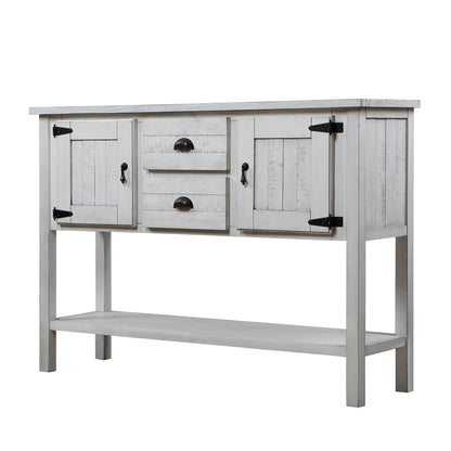 46'' Solid Wood Sideboard Console Table with 2 Drawers and Cabinets and Bottom Shelf, Retro Style Storage Dining Buffet Server Cabinet for Living Room Kitchen Dining Room (Antique White image 5