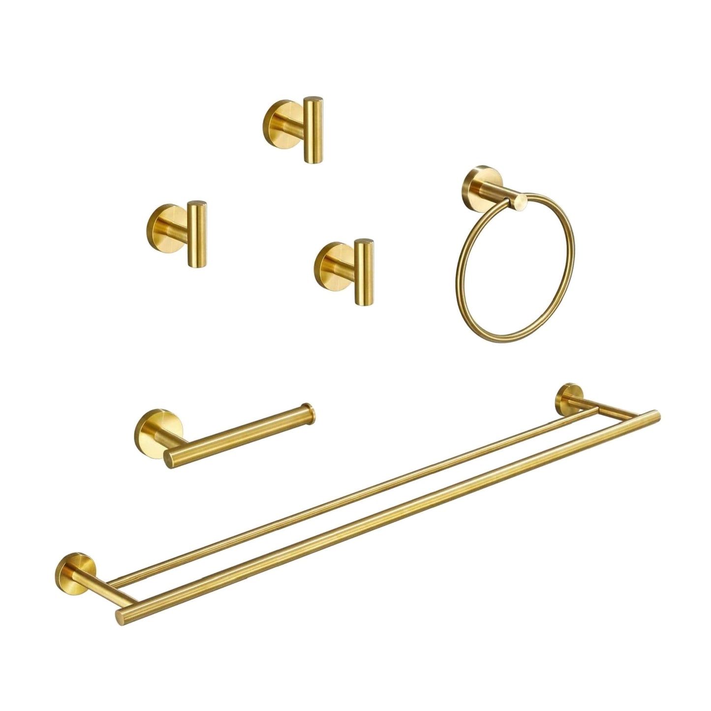 6-Pieces Bathroom Hardware Accessories Set, Bath Towel Bar, Towel Ring, Toilet Paper Holder and Towel Hooks for Wall Mounted image 1