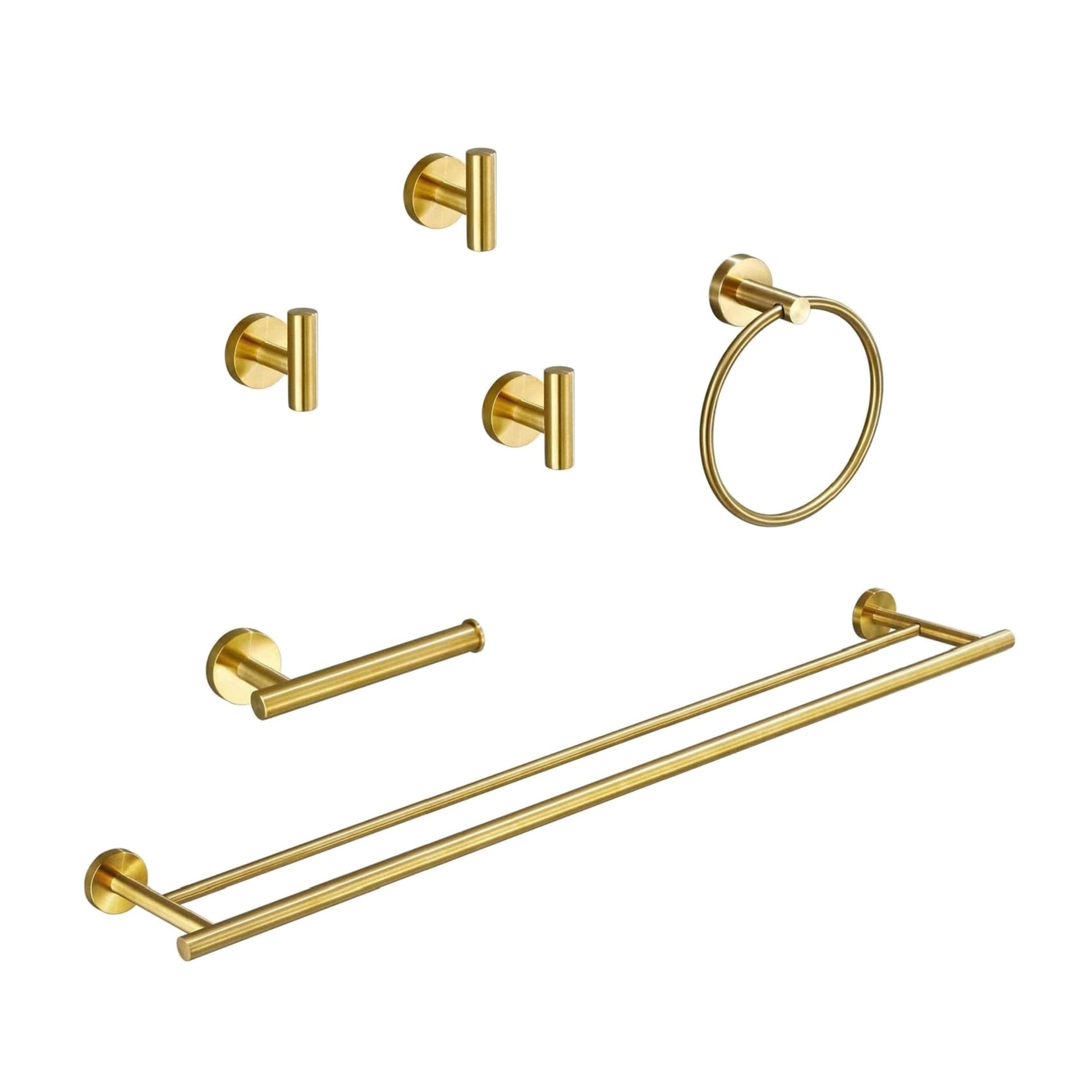 6-Pieces Bathroom Hardware Accessories Set, Bath Towel Bar, Towel Ring, Toilet Paper Holder and Towel Hooks for Wall Mounted image 1