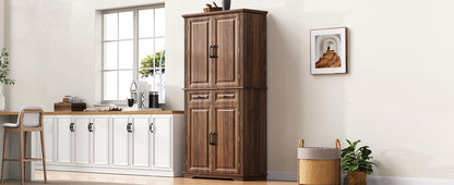 K&K 71" Tall Kitchen Pantry Cabinet with 3 Pull Out Cabinet Organizers, Farmhouse Embossed Texture Storage Cabinet with 6 Door Shelves, 2 Drawers, Freestanding Cupboard for Kitchen, Dining Room Brown image 10