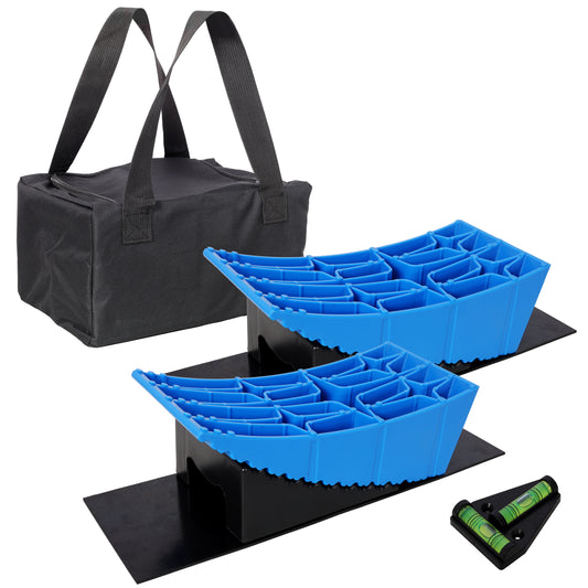RV Leveling Blocks Kit - 8-Piece Curved Wheel Levelers with Chocks, Rubber Mats & Storage Bag - Image 1
