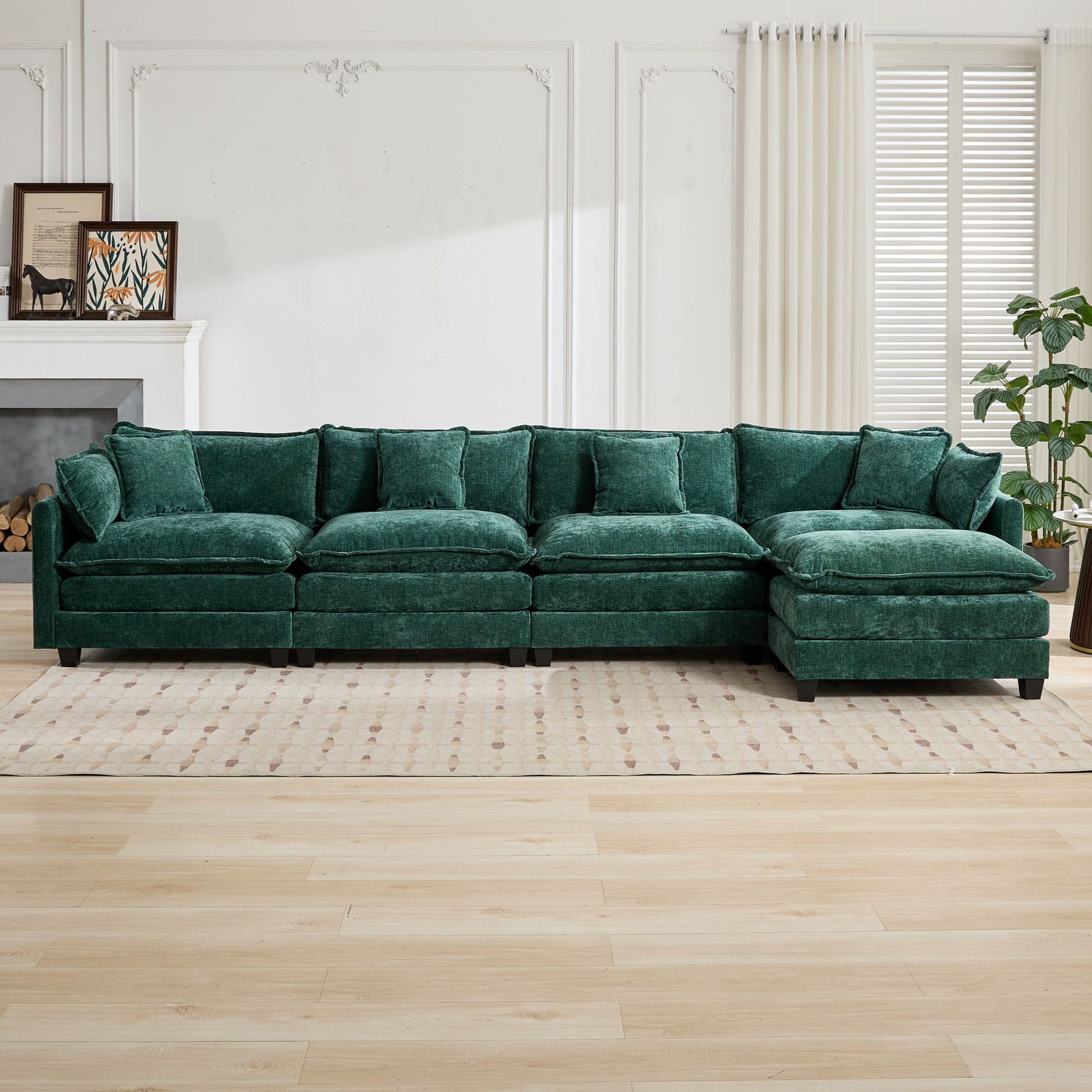 Cloud Sofa 4 Seats (Ottoman is not included), Modern Sectional Couch, for Living Room Bedroom and Apartment, Comfy Double Layer Upholstered Seat Cushion, Breathable Chenille Fabric, Green,SW5014GN image 10