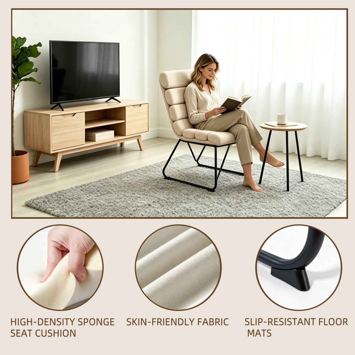 Modern 2-piece dining chair set, soft cushion dining chairs, comfortable backrest chairs, kitchen/living room/home office chairs, beige image 8