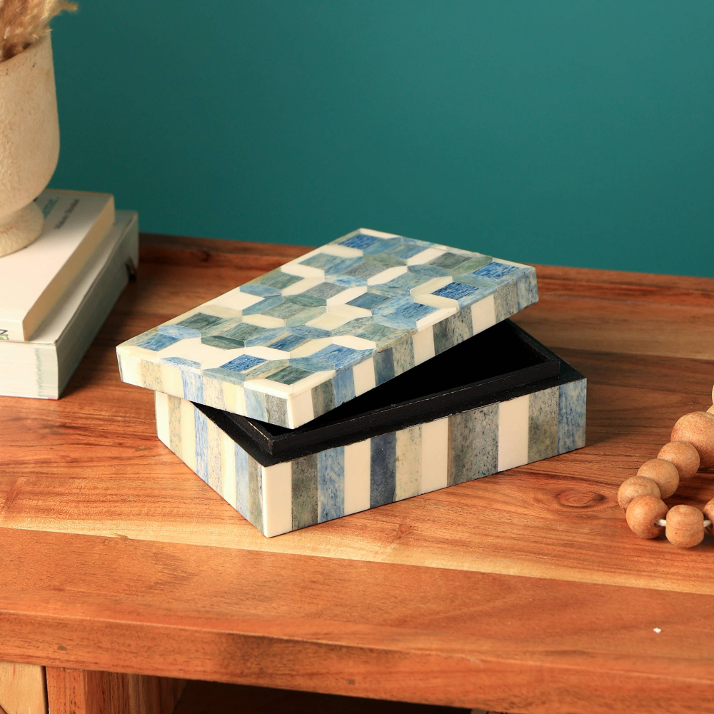 Decorative Storage Box with Bone Material-6X4X2"