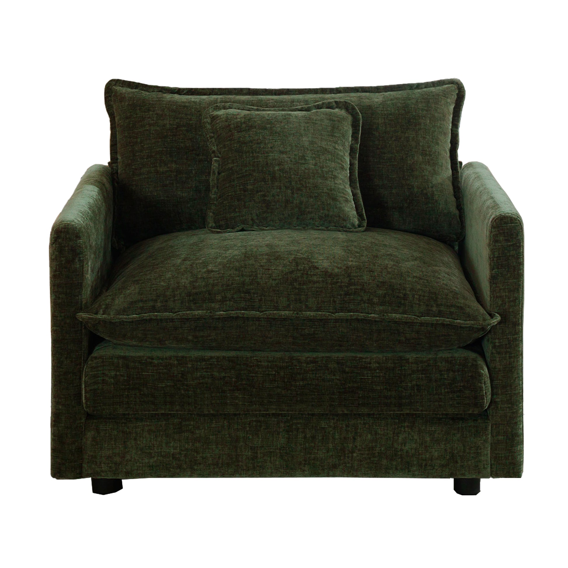 Comfy Deep Single Seat Sofa Upholstered Reading Armchair Living Room Chair Green Chenille Fabric, 1 Toss Pillow image 4