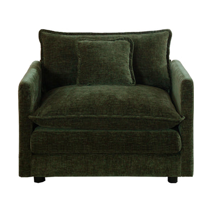 Comfy Deep Single Seat Sofa Upholstered Reading Armchair Living Room Chair Green Chenille Fabric, 1 Toss Pillow image 4