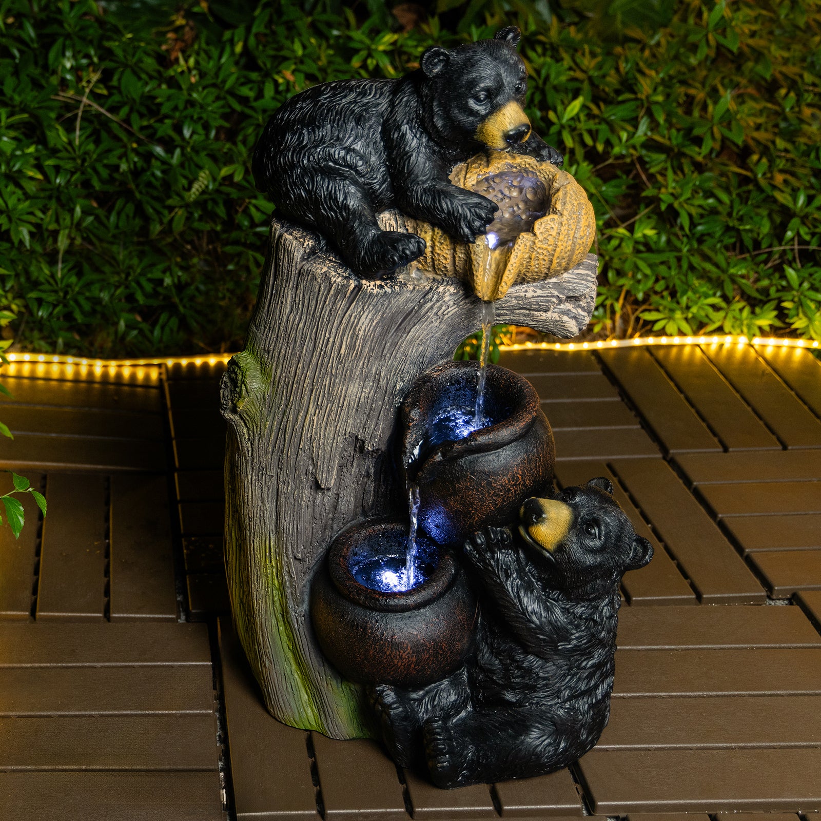 Bear Outdoor Water Fountain with LED Lights Cascading Fountains Outdoor for Patio Yard Balcony 23.62'' Garden Fountains Outdoor and Outdoor Water Fountain Decor image 4