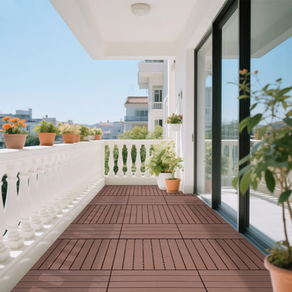 24 pieces of outdoor terrace deck tiles, DIY interlocking decking floor tiles, easy to install patio tiles, suitable for indoor and outdoor balcony backyard poolside,Brown image 8