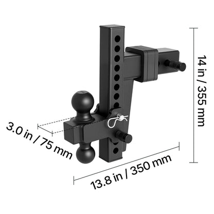 Adjustable Trailer Hitch, Fit 2.5 Inch Receiver, Trailer Hitch Mount with 2 Inch & 2-5/16 Inch Balls, 18500 lbs GTW, 10 Inch Drop, Towing Ball Mounts for RVs, Off-Road Vehicles and Trucks, Black image 3