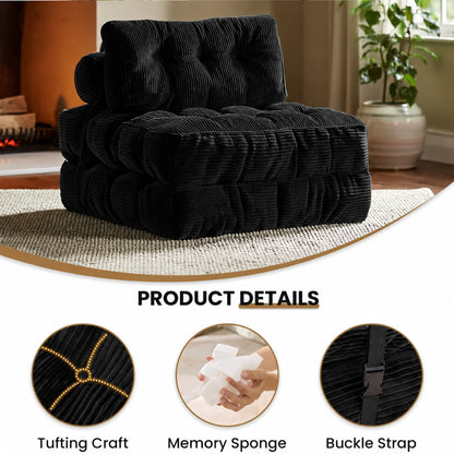 Folding single chair, adjustable and convertible sofa bed, comfortable fluffy lazy sofa in living room, bedroom, apartment, dormitory, black. image 11