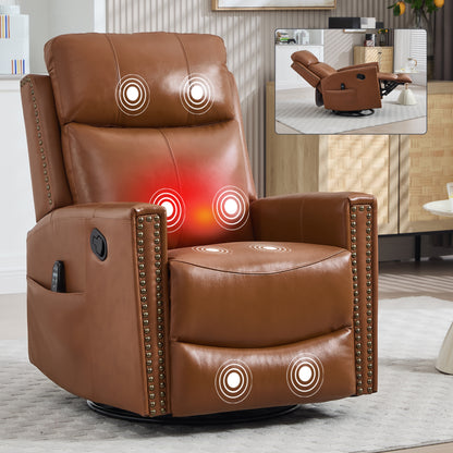 Deep Yellow Genuine Leather Heat Massage Manual Recliner Chair with Rocker and Swivel for Living Room image 12