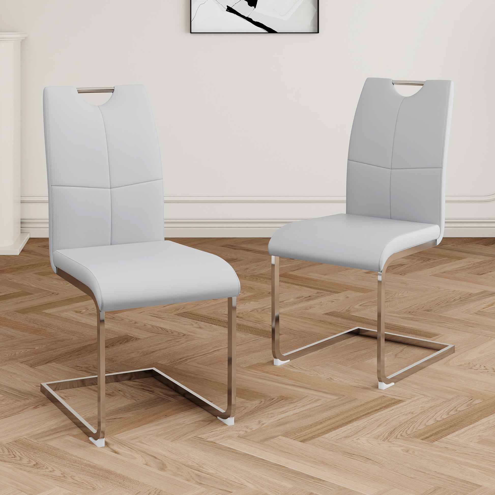 Modern Dining Chairs with Faux Leather Padded Seat Dining Living Room Chairs Upholstered Chair with Chrome Metal Legs Design for Kitchen, Living, Bedroom, Dining Room Side Chairs Set of 2 image 1